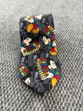 Mickey Mouse Black Silk Novelty Tie with Colorful Accordion Motif